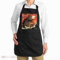 Catzilla Attacking Japan Funny Cute Cat Anime Style Apron thumb 2
