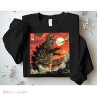 Catzilla Attacking Japan Funny Cute Cat Anime Style Sweatshirt thumb 2