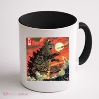 Catzilla Attacking Japan Funny Cute Cat Anime Style Coffee Mug thumb 1