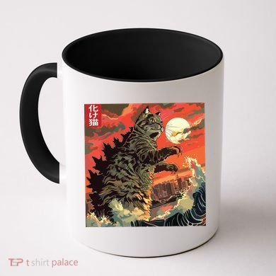 Catzilla Attacking Japan Funny Cute Cat Anime Style Coffee Mug