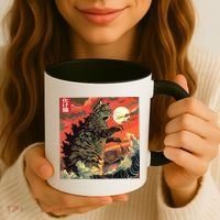 Catzilla Attacking Japan Funny Cute Cat Anime Style Coffee Mug thumb 3