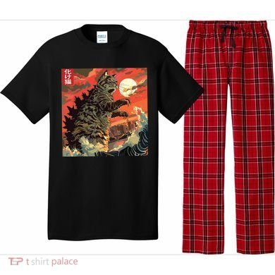 Catzilla Attacking Japan Funny Cute Cat Anime Style Pajama Set