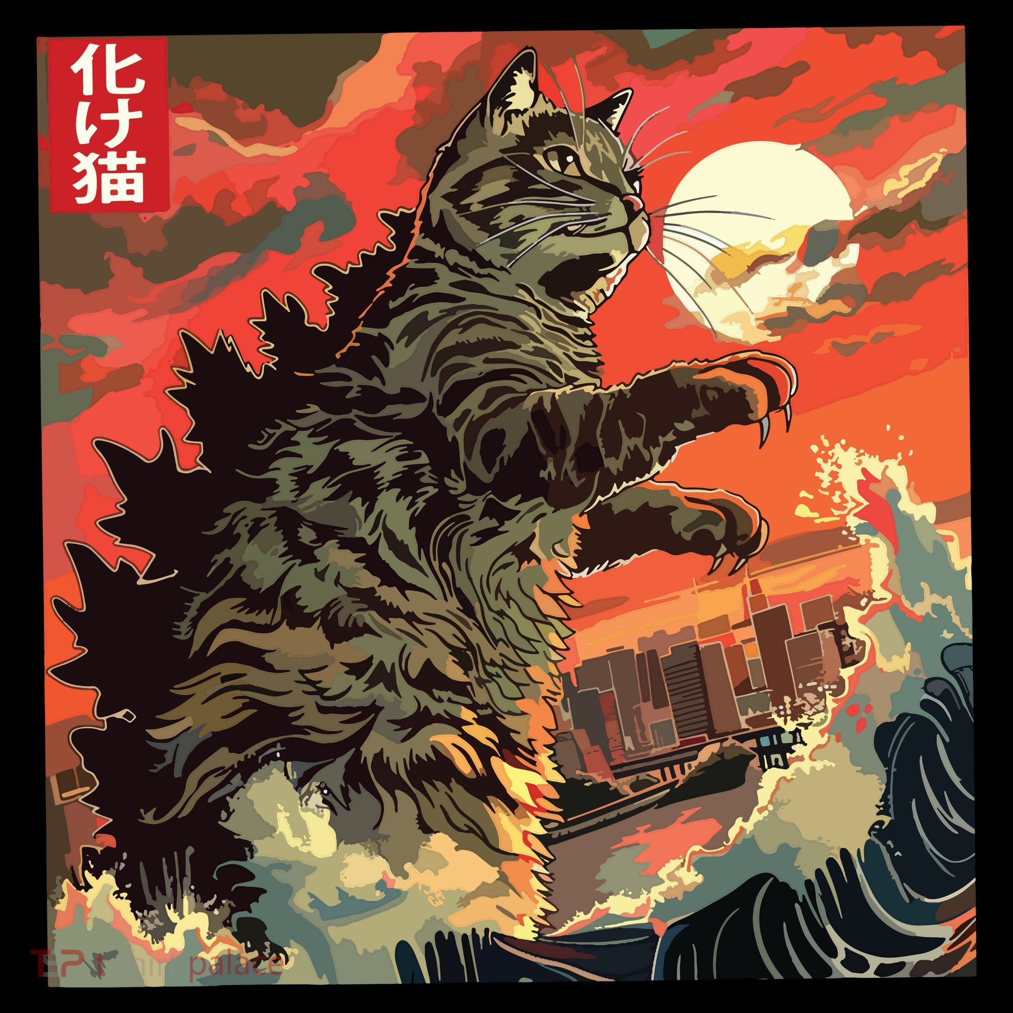Catzilla Attacking Japan Funny Cute Cat Anime Style Women's Hoodie