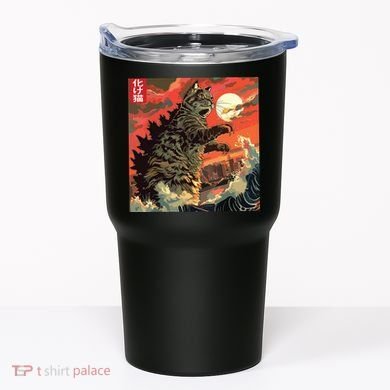 Catzilla Attacking Japan Funny Cute Cat Anime Style Tumbler
