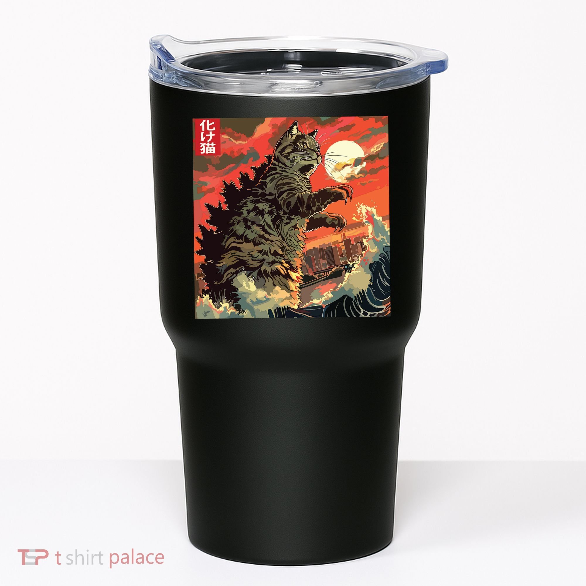 Catzilla Attacking Japan Funny Cute Cat Anime Style Tumbler
