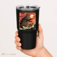 Catzilla Attacking Japan Funny Cute Cat Anime Style Tumbler thumb 2
