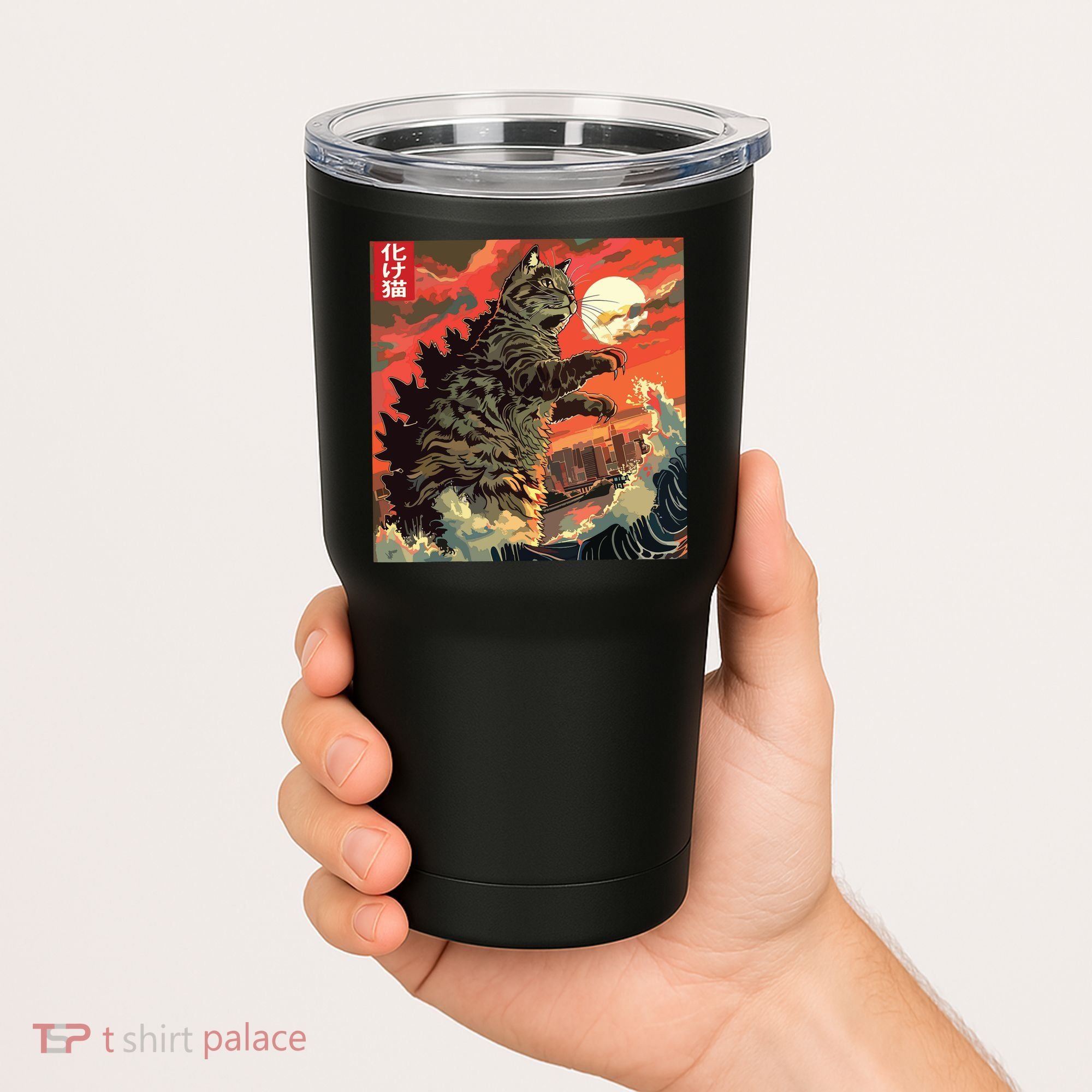 Catzilla Attacking Japan Funny Cute Cat Anime Style Tumbler