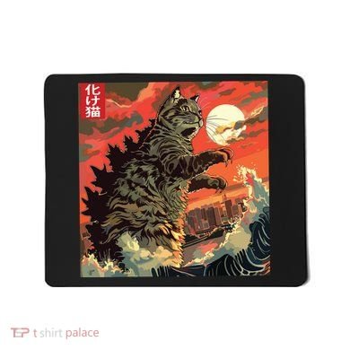 Catzilla Attacking Japan Funny Cute Cat Anime Style Mousepad