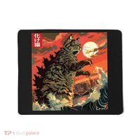 Catzilla Attacking Japan Funny Cute Cat Anime Style Mousepad thumb 0