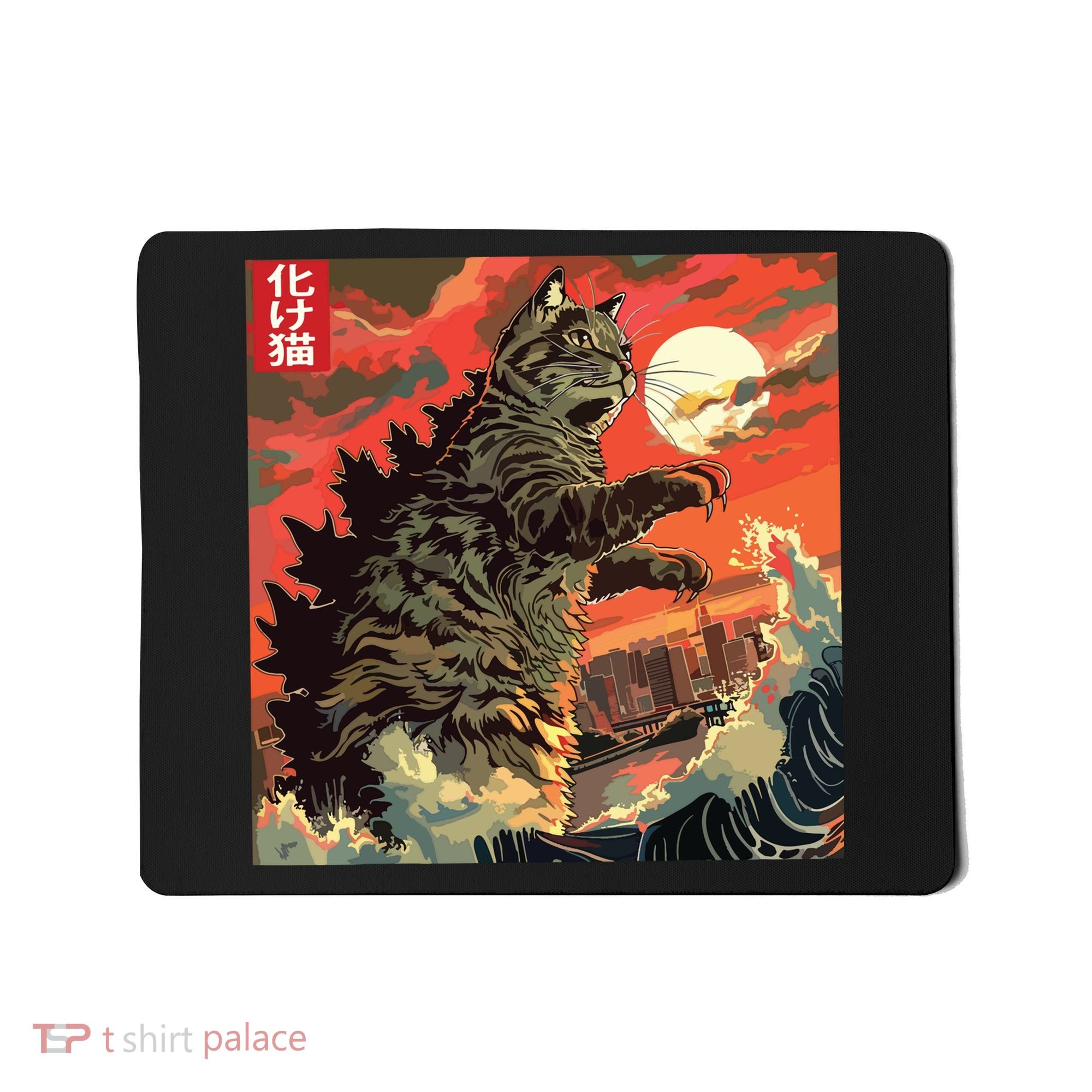 Catzilla Attacking Japan Funny Cute Cat Anime Style Mousepad