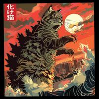 Catzilla Attacking Japan Funny Cute Cat Anime Style Mousepad thumb 1