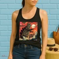 Catzilla Attacking Japan Funny Cute Cat Anime Style Women's Tank Top thumb 2