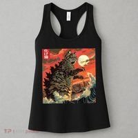 Catzilla Attacking Japan Funny Cute Cat Anime Style Women's Tank Top thumb 3