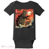 Catzilla Attacking Japan Funny Cute Cat Anime Style Baby Bodysuit thumb 0