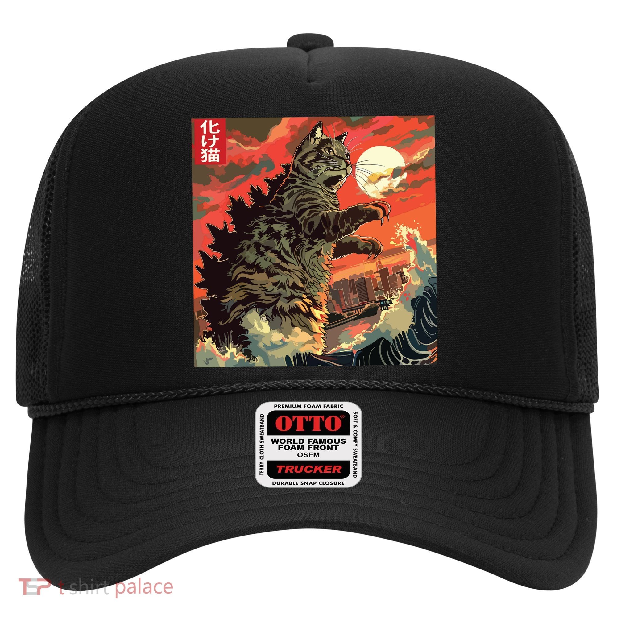 Catzilla Attacking Japan Funny Cute Cat Anime Style Hat
