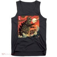Catzilla Attacking Japan Funny Cute Cat Anime Style Tank Top thumb 0