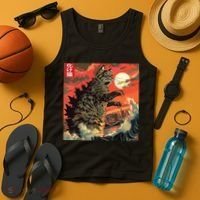 Catzilla Attacking Japan Funny Cute Cat Anime Style Tank Top thumb 4