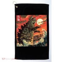 Catzilla Attacking Japan Funny Cute Cat Anime Style Golf Towel thumb 0