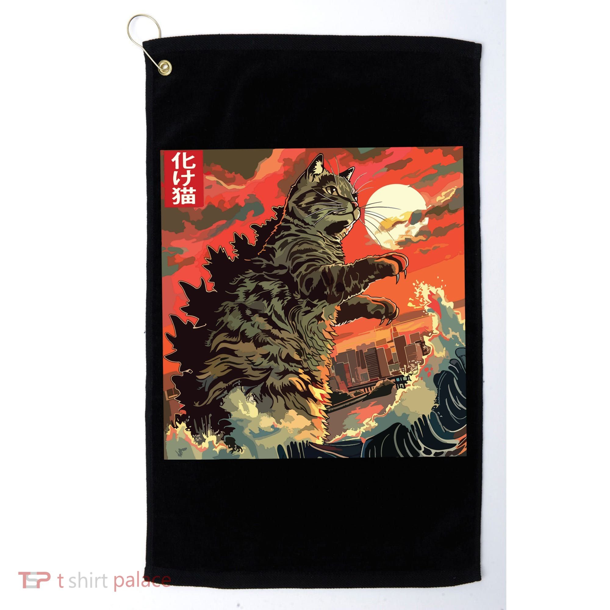 Catzilla Attacking Japan Funny Cute Cat Anime Style Golf Towel
