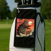 Catzilla Attacking Japan Funny Cute Cat Anime Style Golf Towel thumb 2
