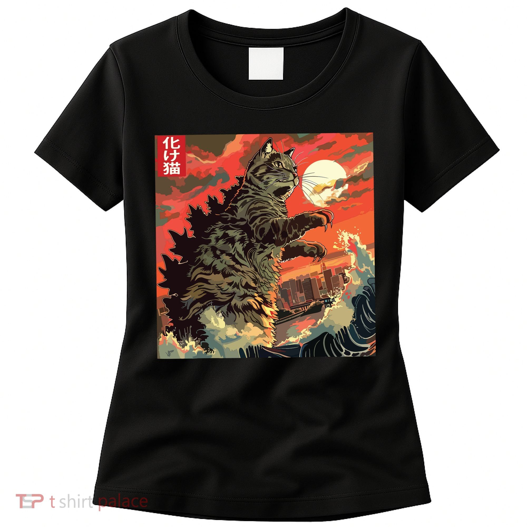 Catzilla Attacking Japan Funny Cute Cat Anime Style Women's T-Shirt