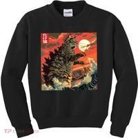 Catzilla Attacking Japan Funny Cute Cat Anime Style Kids Sweatshirt thumb 0