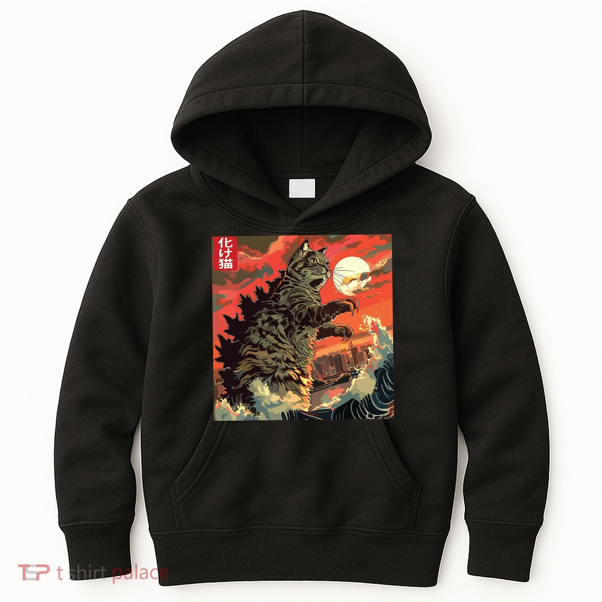 Catzilla Attacking Japan Funny Cute Cat Anime Style Kids Hoodie