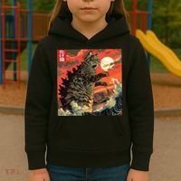 Catzilla Attacking Japan Funny Cute Cat Anime Style Kids Hoodie thumb 3