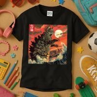 Catzilla Attacking Japan Funny Cute Cat Anime Style Kids T-Shirt thumb 3
