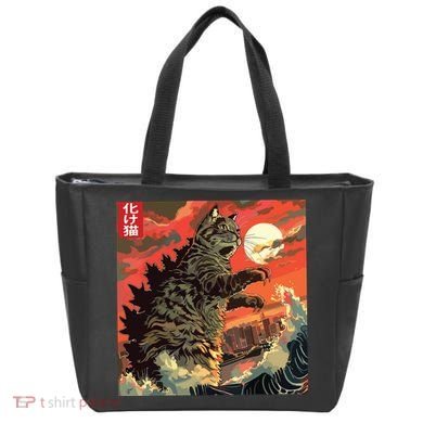 Catzilla Attacking Japan Funny Cute Cat Anime Style Tote Bag