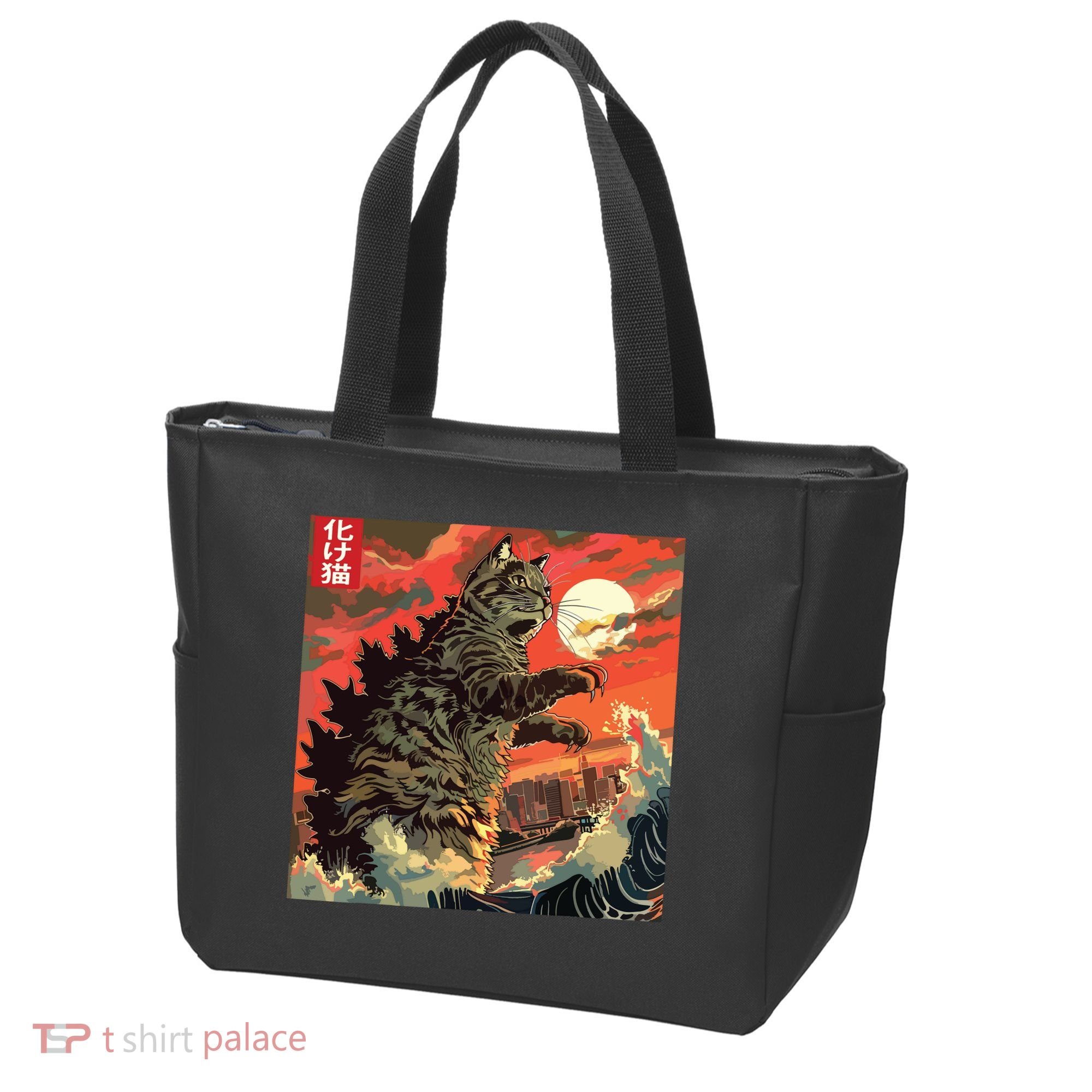 Catzilla Attacking Japan Funny Cute Cat Anime Style Tote Bag