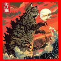 Catzilla Attacking Japan Funny Cute Cat Anime Style Santa Hat thumb 1