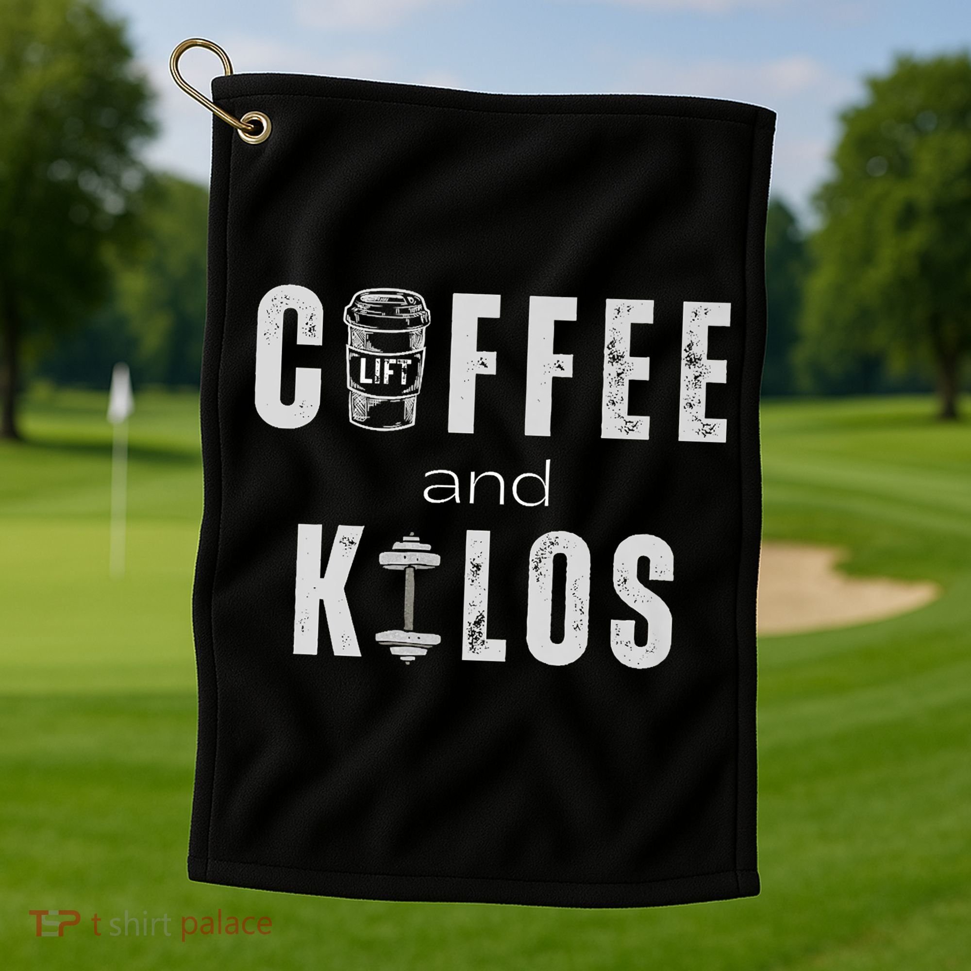 Coffee And Kilos Gym Premium Golf Towel