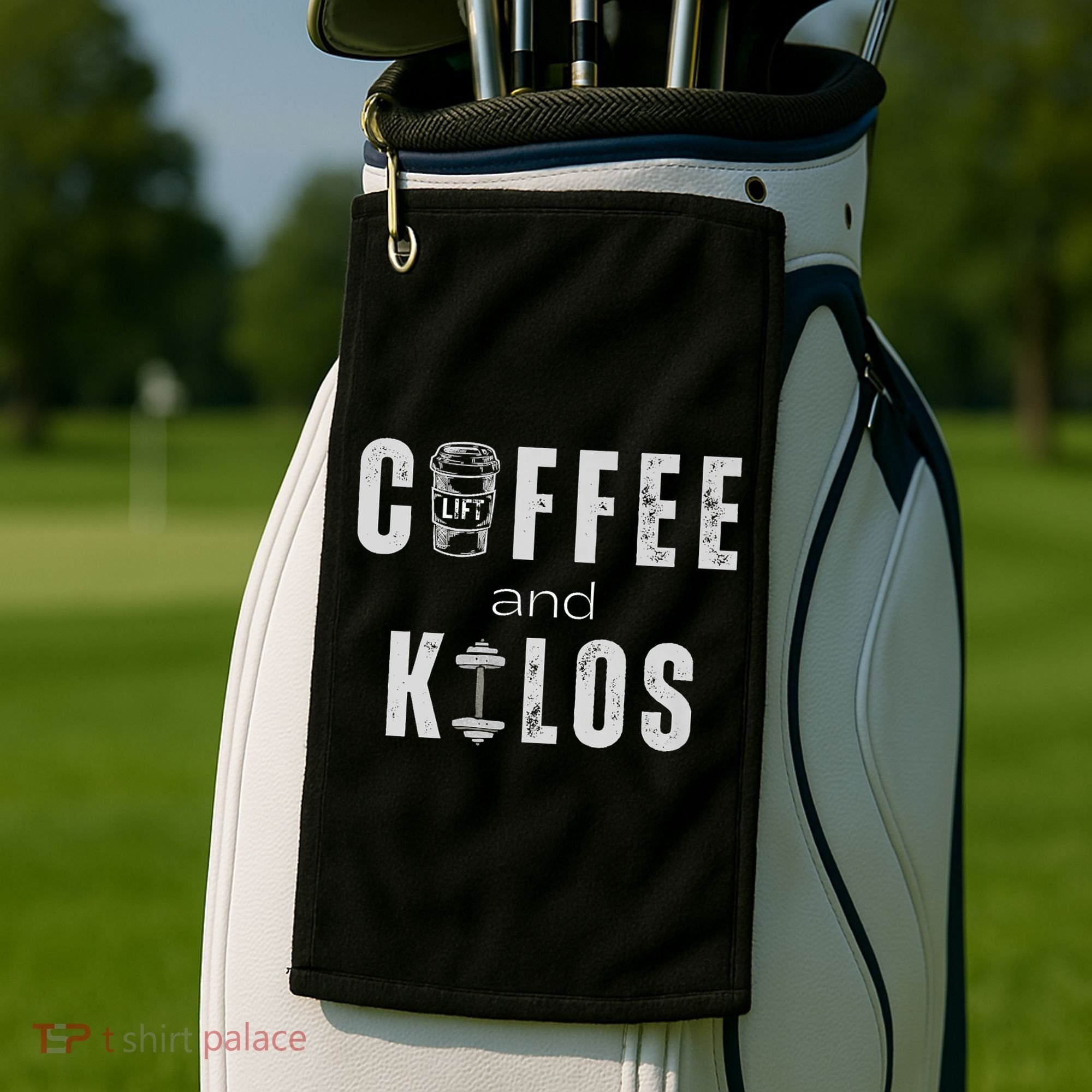 Coffee And Kilos Gym Premium Golf Towel