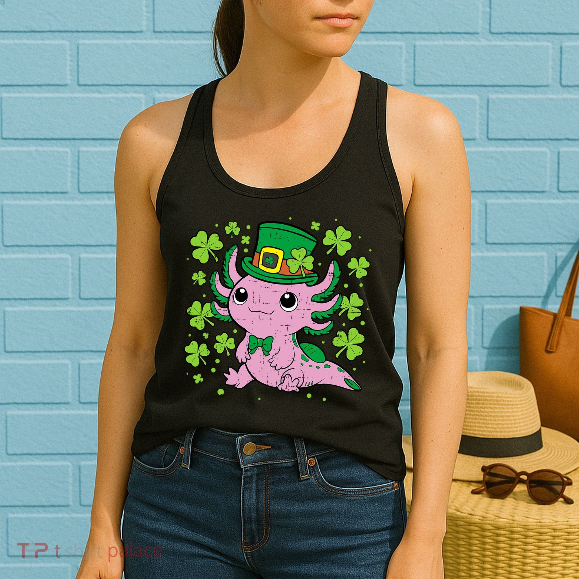 Cute Axolotl Kawaii Leprechaun St Patricks Day Saint Pattys  Women's Tank Top