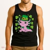 Cute Axolotl Kawaii Leprechaun St Patricks Day Saint Pattys  Tank Top thumb 3