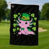 Cute Axolotl Kawaii Leprechaun St Patricks Day Saint Pattys  Golf Towel thumb 1