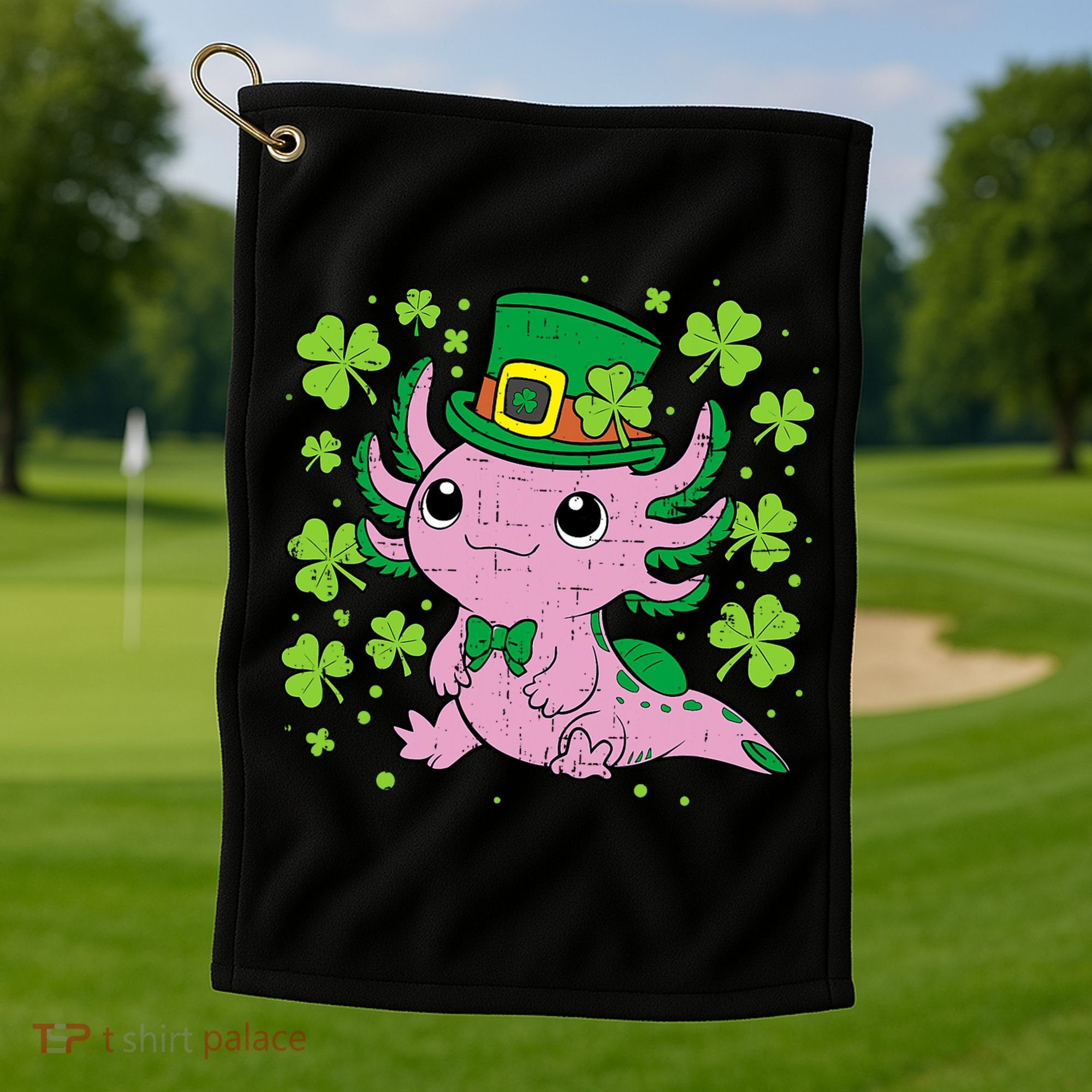 Cute Axolotl Kawaii Leprechaun St Patricks Day Saint Pattys  Golf Towel