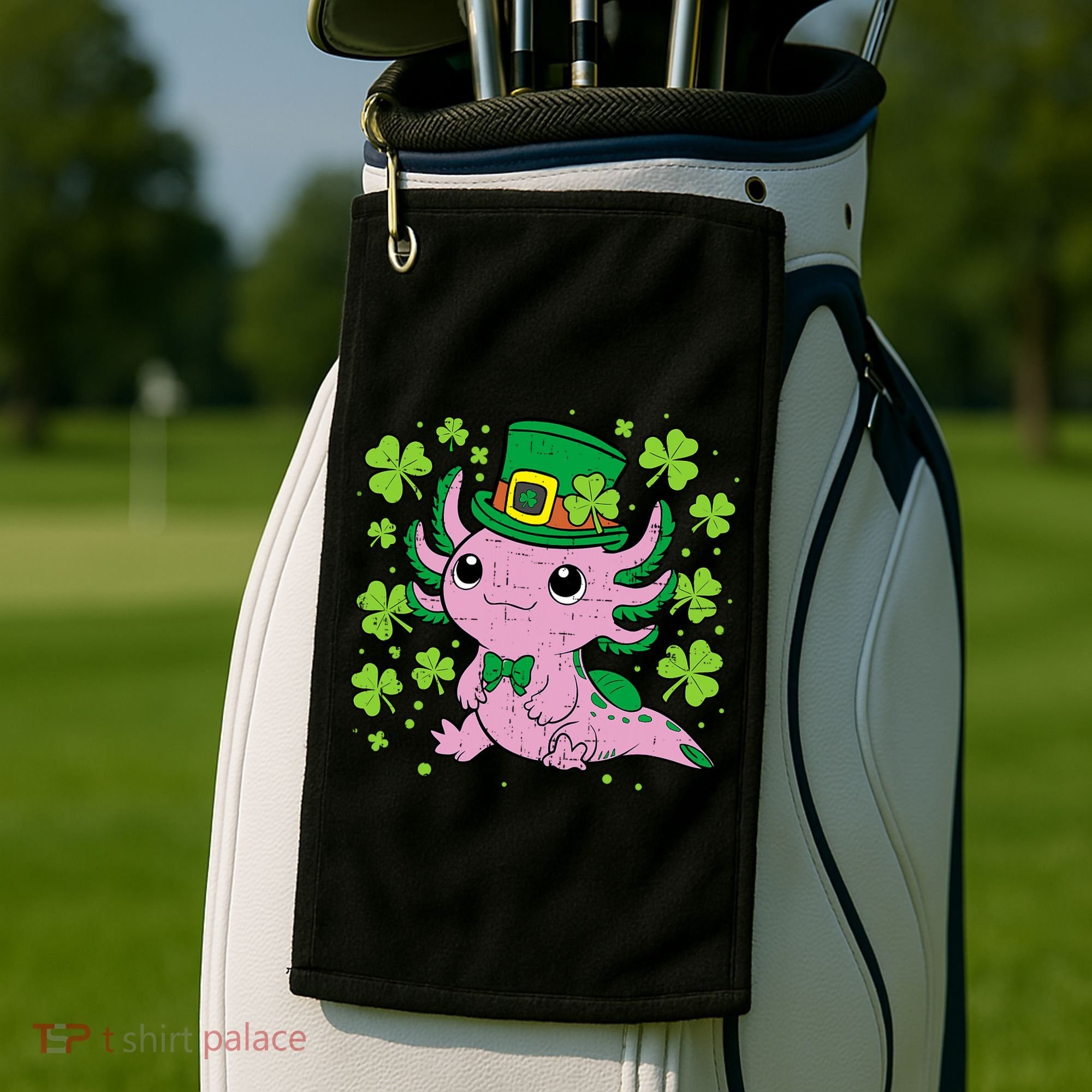 Cute Axolotl Kawaii Leprechaun St Patricks Day Saint Pattys  Golf Towel