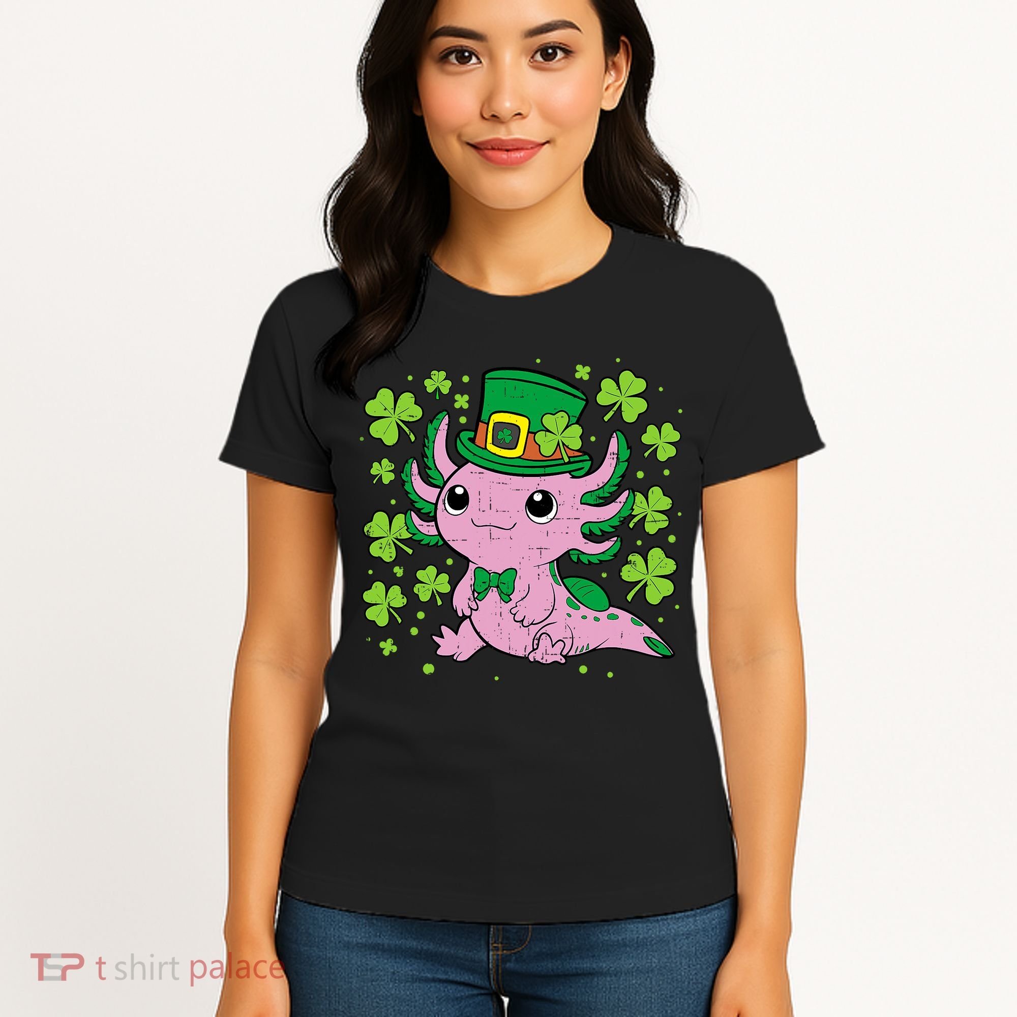 Cute Axolotl Kawaii Leprechaun St Patricks Day Saint Pattys  Women's T-Shirt