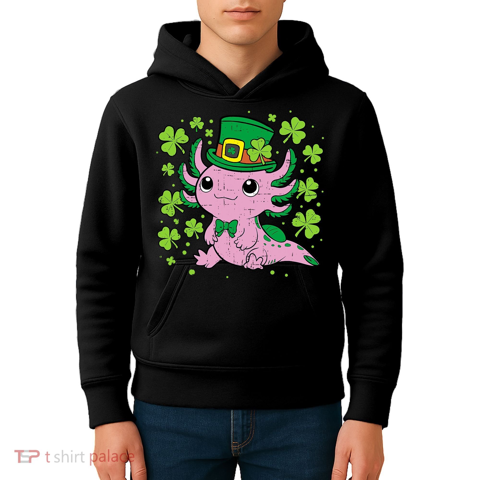 Cute Axolotl Kawaii Leprechaun St Patricks Day Saint Pattys  Kids Hoodie