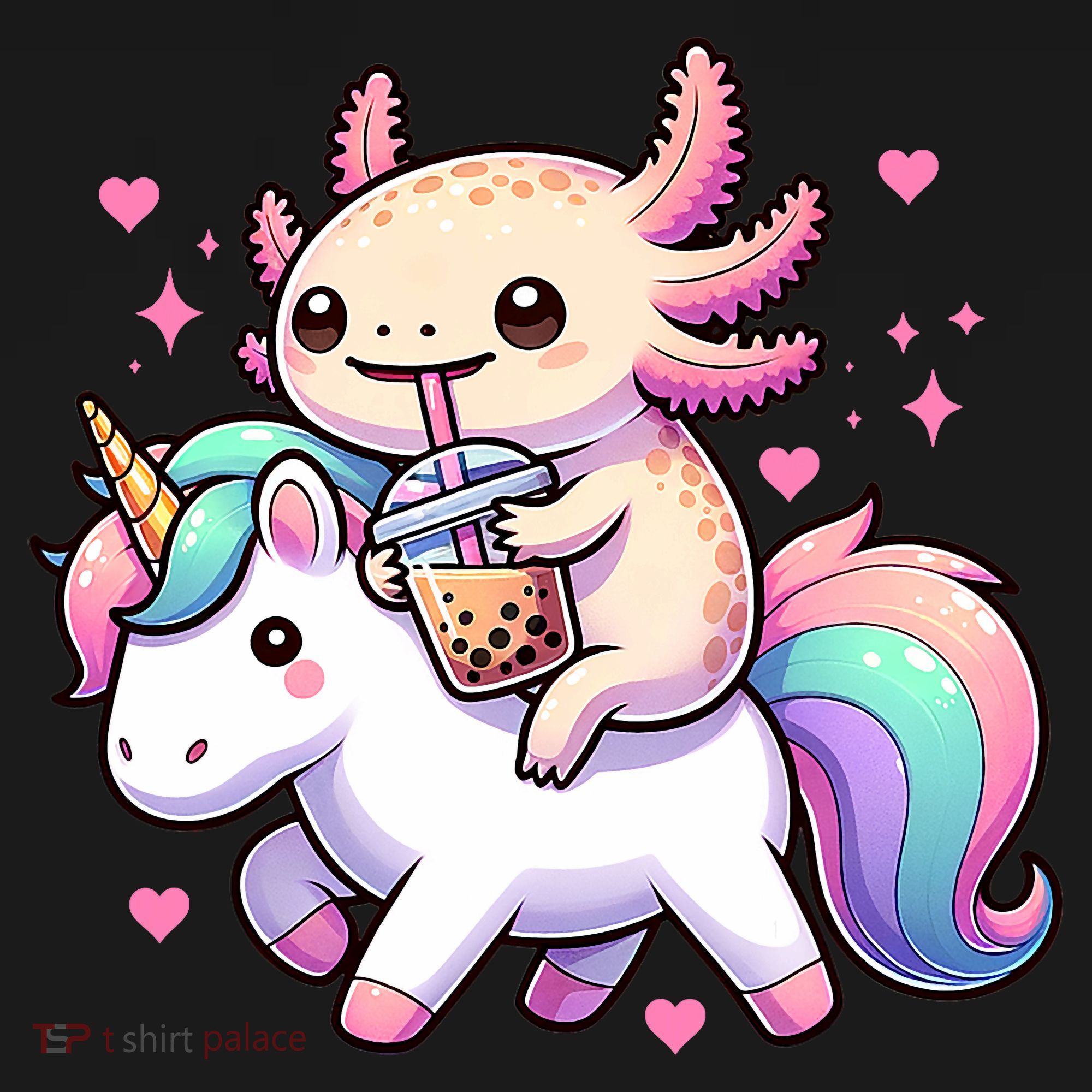 Cute Anime Kawaii Axolotl Riding A Unicorn And Drinking Boba  Women's Hoodie