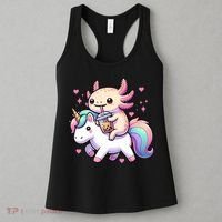 Cute Anime Kawaii Axolotl Riding A Unicorn And Drinking Boba  Women's Tank Top thumb 3