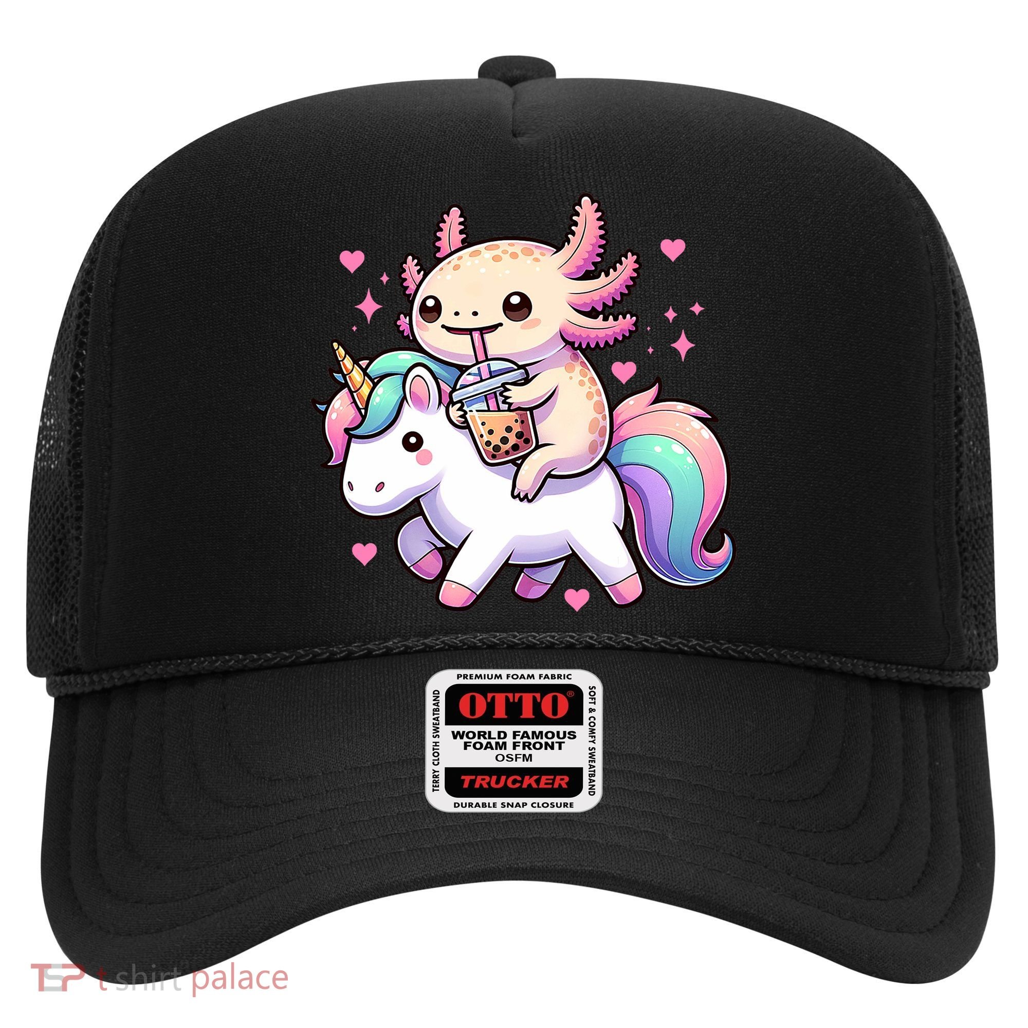 Cute Anime Kawaii Axolotl Riding A Unicorn And Drinking Boba  Hat