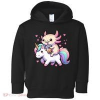 Cute Anime Kawaii Axolotl Riding A Unicorn And Drinking Boba  Toddler Hoodie thumb 0