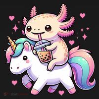 Cute Anime Kawaii Axolotl Riding A Unicorn And Drinking Boba  Women's Long Sleeve Shirt thumb 2