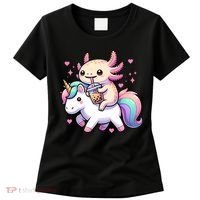 Cute Anime Kawaii Axolotl Riding A Unicorn And Drinking Boba  Women's T-Shirt thumb 0