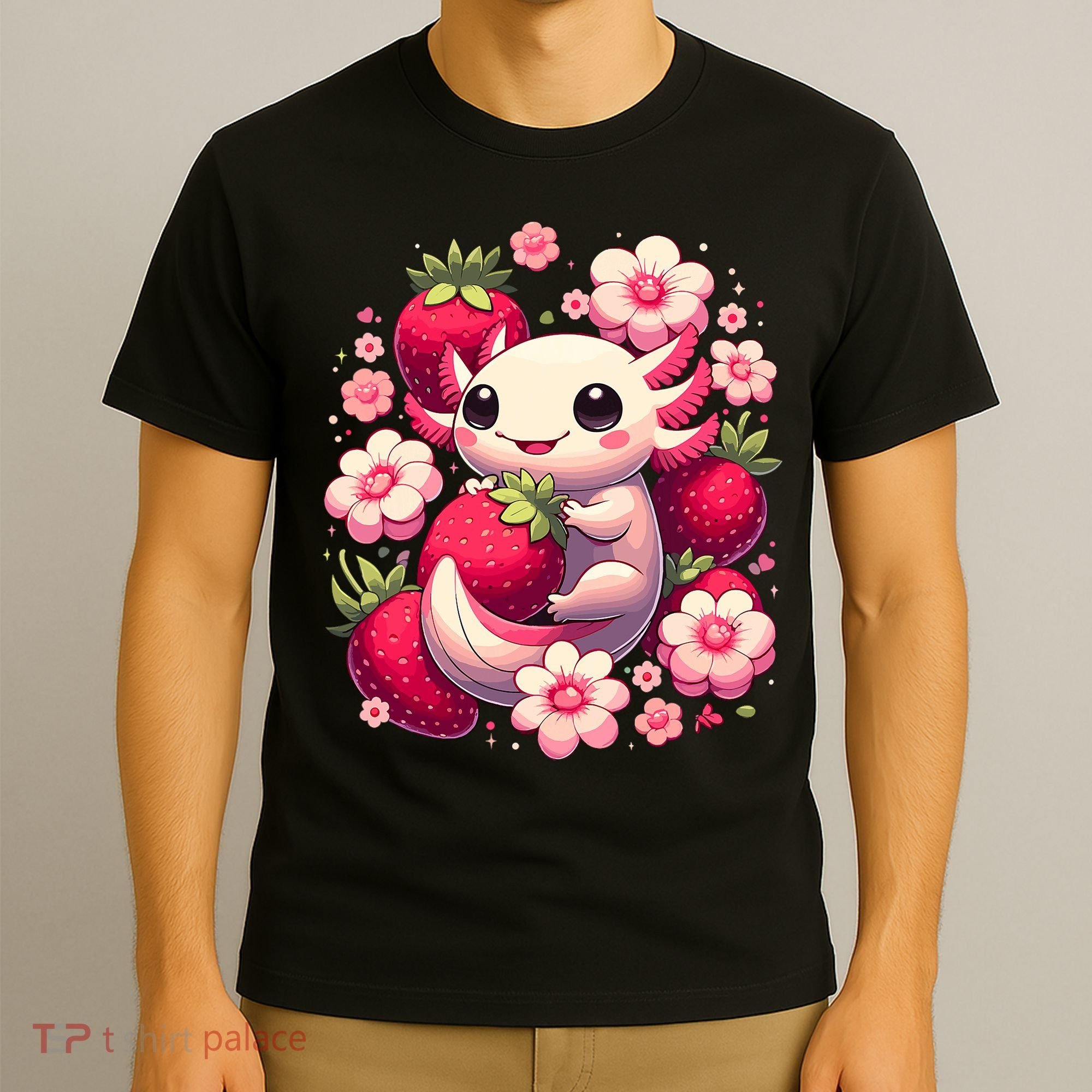 Cute Axolotl Kawaii Anime Axolotl Strawberry T-Shirt