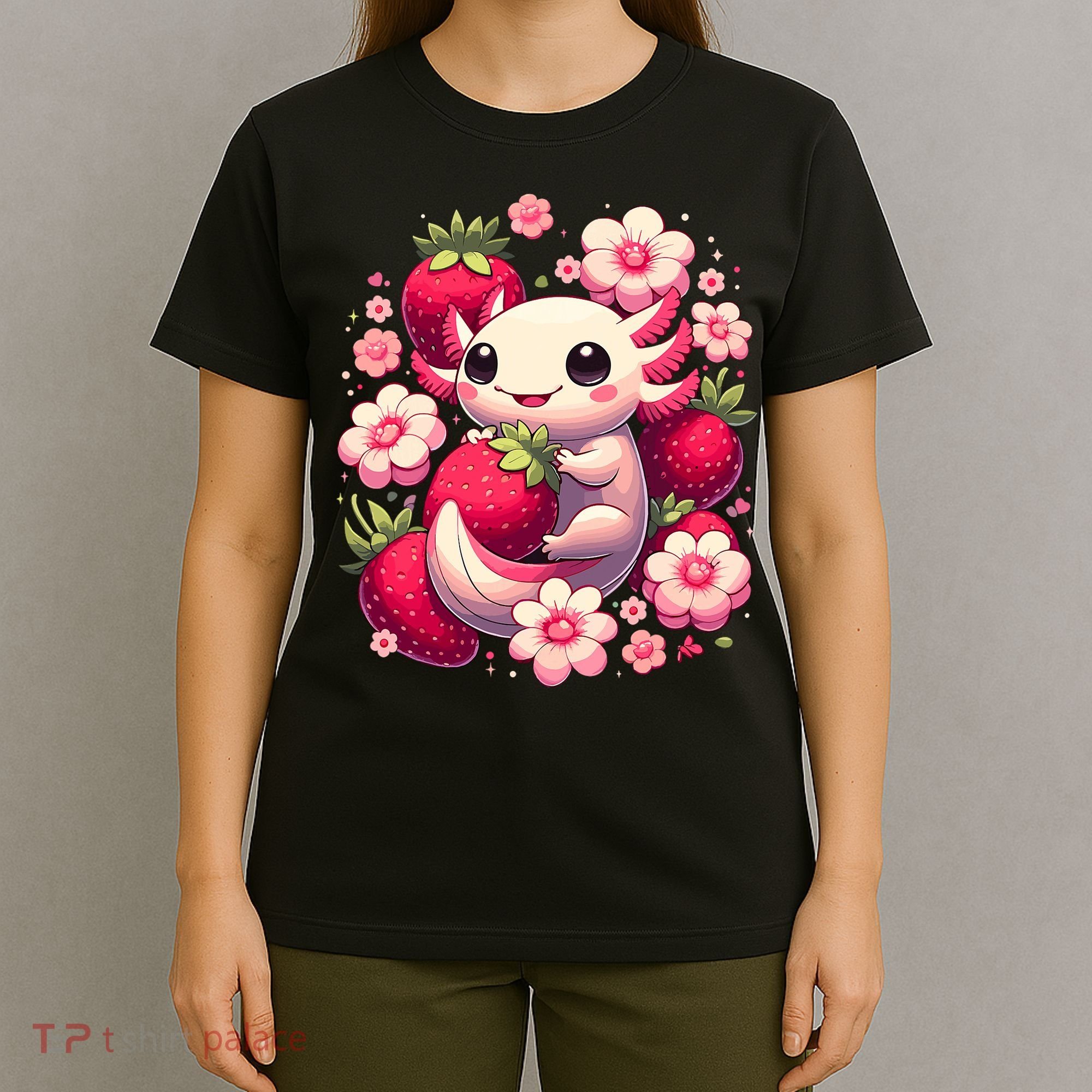 Cute Axolotl Kawaii Anime Axolotl Strawberry T-Shirt