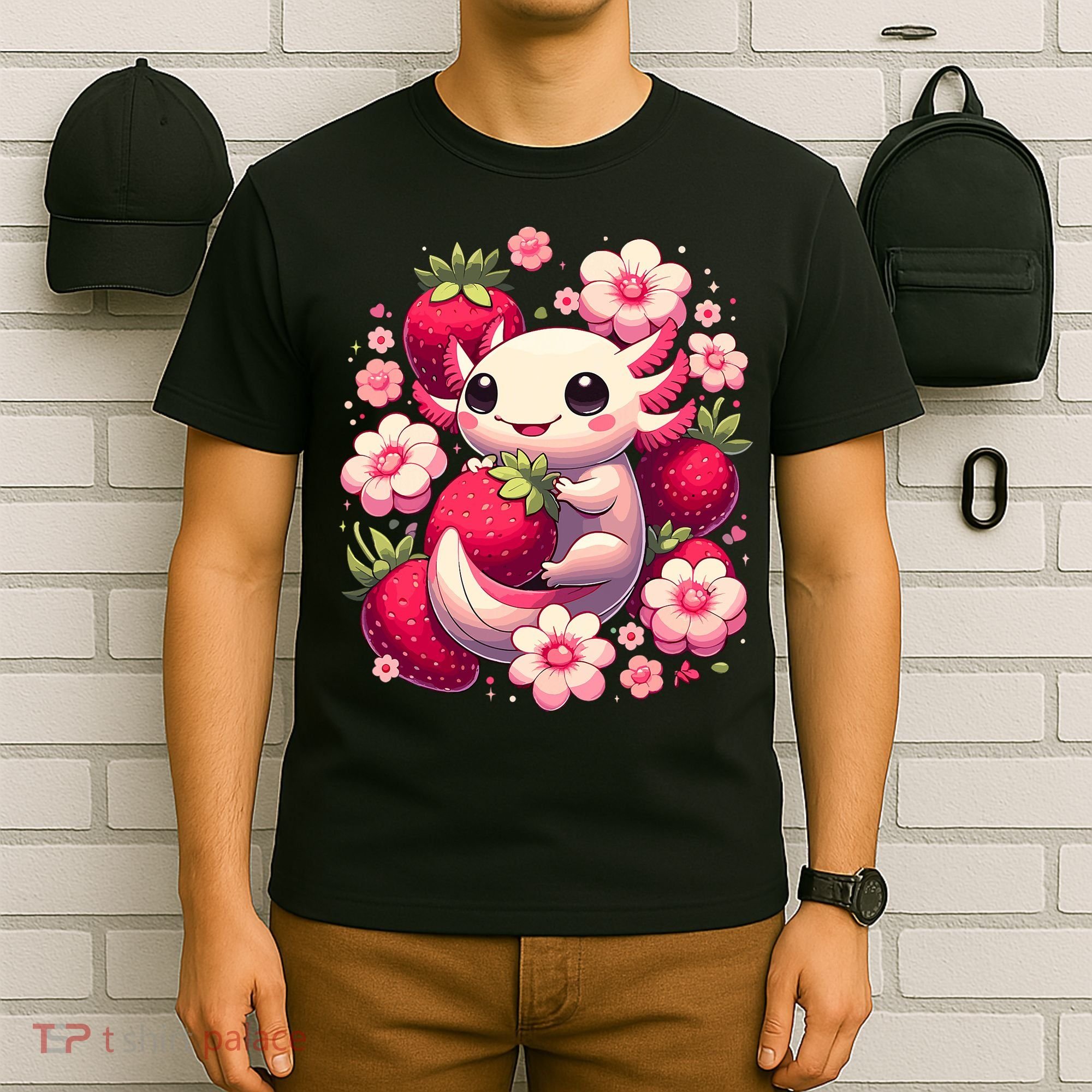 Cute Axolotl Kawaii Anime Axolotl Strawberry T-Shirt